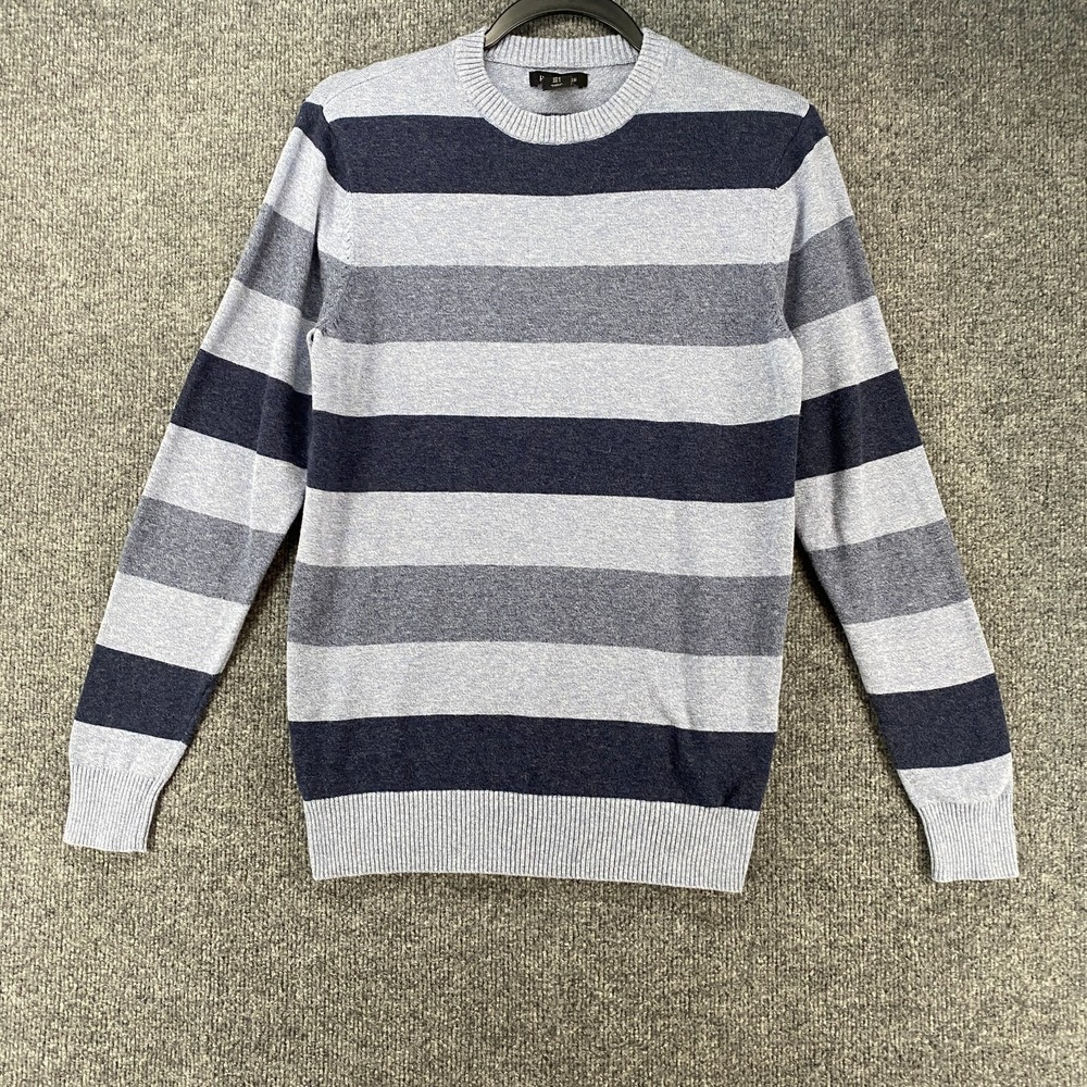 Porter Ash Sweater Mens S Blue Striped Knit Pullover Crew Neck Preppy Office‎